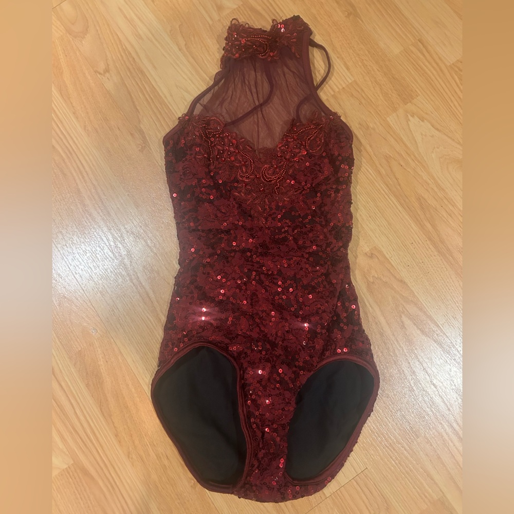 Art Stone separate two piece high neck burgundy leotard and tulle tutu